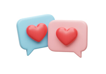 Isolated Interlocking Speech Bubbles with Red Hearts, Love Communication Icon