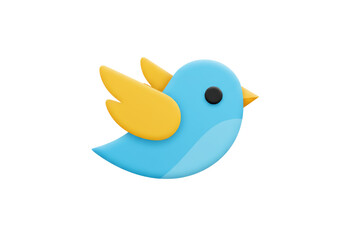Isolated Cute Blue and Yellow Cartoon Bird Icon, Social Media and Communication