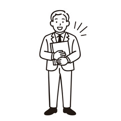 Businessman Holding Report, minimal line art illustration