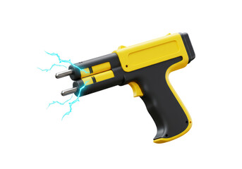 Isolated Yellow and Black Stun Gun with Electric Sparks, Self-Defense Weapon