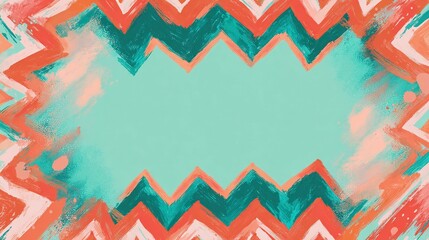 and keyword set based on the image, keeping within the specified constraints

 Abstract Zigzags Painting Frame. Colorful Shapes on Textured Aqua Background