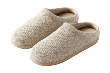 Light beige, knitted house slippers, pair
