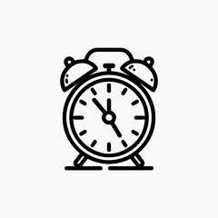 Simple Black Line Art Illustration of an Alarm Clock.