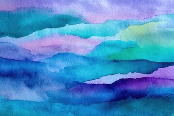 Abstract watercolor painting with layered hues of blue and purple.