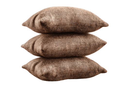 Three stacked burlap sacks