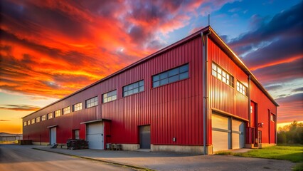 Obraz premium Red industrial building at sunset