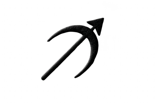 Black stylized arrow, textured, on black background