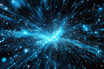 Naklejka premium Abstract burst of blue light and particles, resembling a cosmic explosion or energy surge.