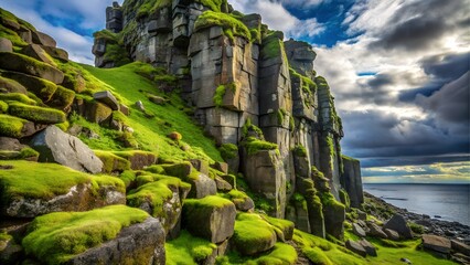 Green mossy cliff overlooking the sea