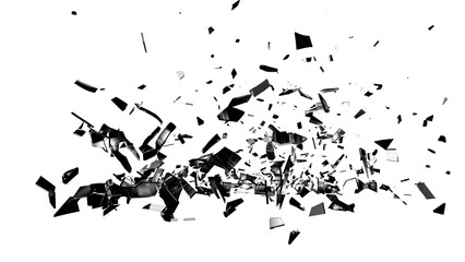 Glass shards in monochrome with white reflections scattered on transparent background for VFX, overlays, and compositing.