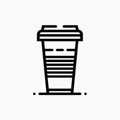 Stylized Coffee Cup Icon with Horizontal Lines and Lid Detail.