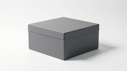 Naklejka premium Photorealistic dark gray cardboard box with sharp edges and closed top on pure white background, mockup-ready, gift box