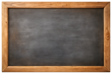 A blank, empty chalkboard with a wooden frame, ready for writing or drawing, serving as a versatile background for educational or creative concepts isolated on transparent background