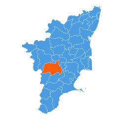 Obraz premium Dindigul District Highlighted on Tamil Nadu State Map, India