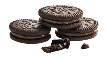 Three chocolate cookies stacked on top of each other