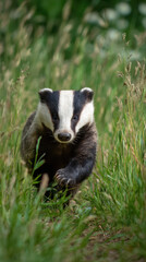 Badger Running Through Tall Grass Shallow Depth of Field