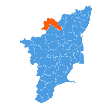 Krishnagiri District Highlighted on Tamil Nadu State Map, India