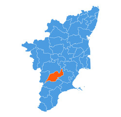 Madurai District Highlighted on Tamil Nadu State Map, India