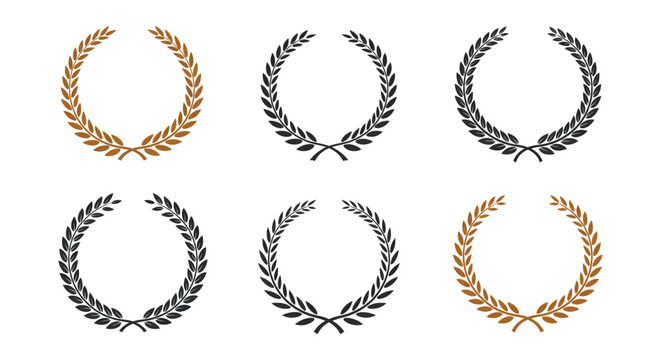 Collection of six decorative oval laurel wreath frames in gold and black for award and recognition design elements