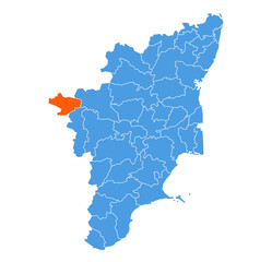 Nilgiris District Highlighted on Tamil Nadu State Map, India