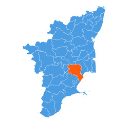 Pudukkottai District Highlighted on Tamil Nadu State Map, India