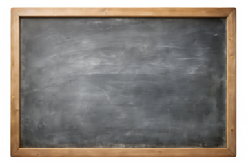 Empty vintage chalkboard with a wooden frame, isolated on transparent background