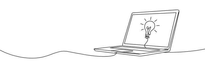 Laptop with Lightbulb on Screen Representing Idea Generation and Creative Thinking Process