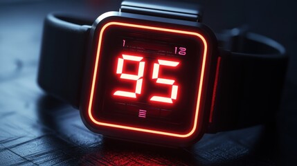 Futuristic digital watch with glowing red display