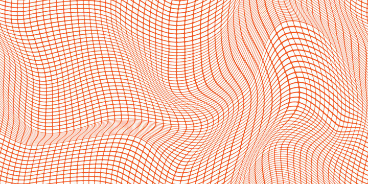 Wavy distorted orange construction site fence on white bg as a seamless pattern. Urban protection of working area. Vector illustration