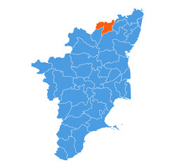 Fototapeta premium Vellore District Highlighted on Tamil Nadu State Map, India