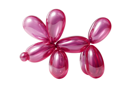 A pink dog balloon sculpture with a pink flower on it