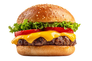 A hamburger with cheese and lettuce on top