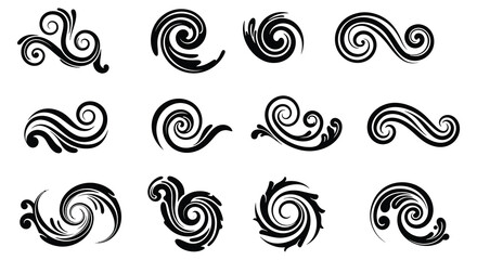 Elegant Swirls and Flourishes Decorative Elements Black Silhouette