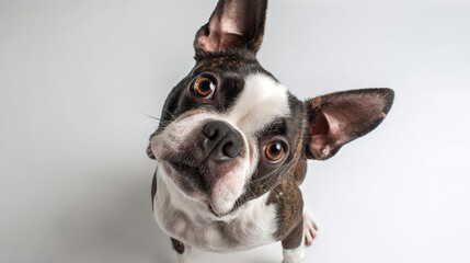 Boston Terrier Looking Playful Studio Lighting Clean Background Pet Photography