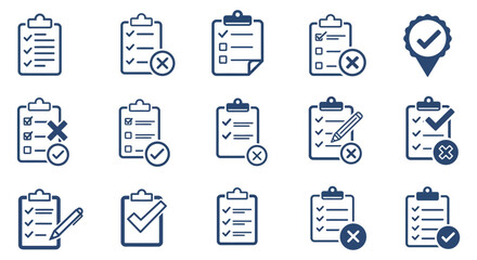 Checklist Icon Set with Check Marks and Crosses in Silhouette Style silhouette