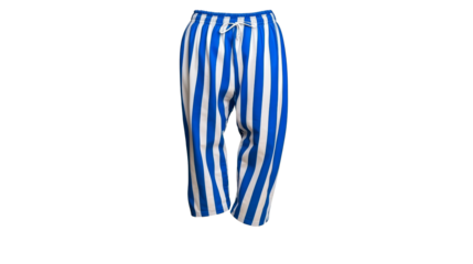 Striped blue and white pants with an elastic waistband for casual wear