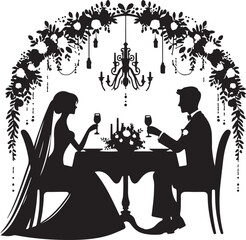 vector wedding Couple sitting in restaurant