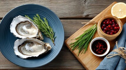 Enjoying fresh oysters with herbs, lemon, and unique toppings in a cozy dining setting during a leisurely meal