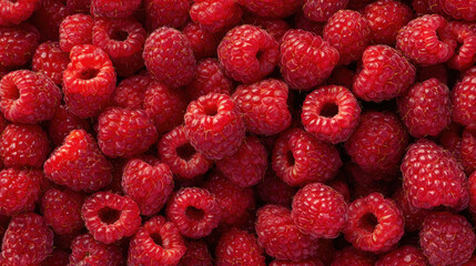 A vibrant closeup captures the juicy texture and rich red color of fresh raspberries, showcasing their sweetness, ripeness, and nutritional value in a healthy and delicious way