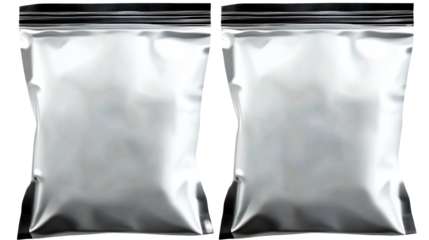Two silver pouches on a transparent background
