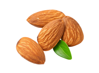 Delicious almonds with green leaf for healthy snack and nutritious plant-based protein source