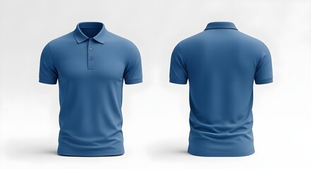 Front and back view of a blank, slate blue polo shirt, presented on a plain white background.