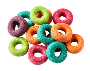 Colorful ring-shaped cereal clusters