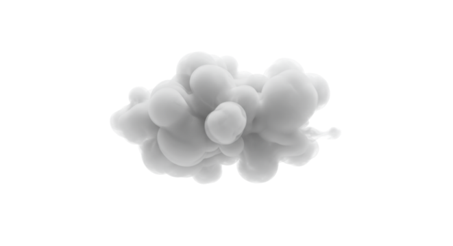 Soft, abstract fluid cloud in cool grey and white with watercolor effect, isolated on transparent background, ample negative space, ultra-soft studio lighting. Concept of abstract ideas.