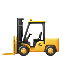 Yellow forklift truck with hazard sign, a symbol of industrial power and safety, ideal for logistics and construction projects on transparent background