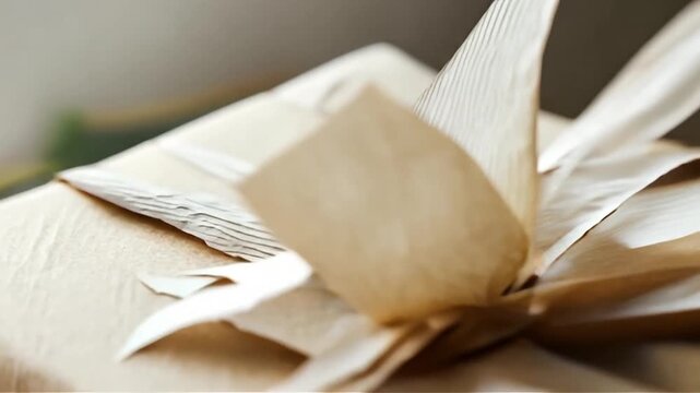Closeup of Wrapped Parcel with Brown Paper and String Showing Detailed Packaging Process
