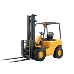 Yellow Forklift Truck, Heavy Lifting Equipment for Warehouse Operations and Construction Sites, Material Handling Vehicle on transparent background