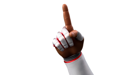 Hand gesture indicating number one with glove on finger
