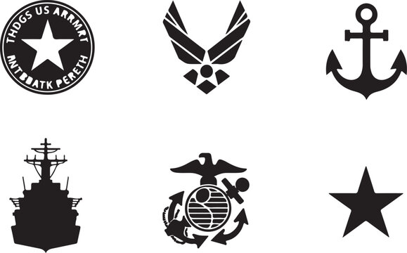 US Military Logos and Symbols in Black Silhouette Style