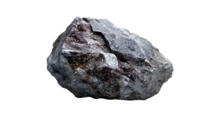 Natural stone rock with rough texture on transparent background